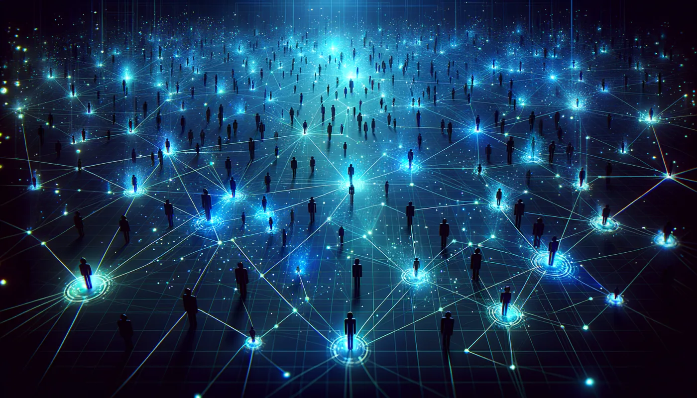 Marketur community network visualization showing interconnected builders and entrepreneurs