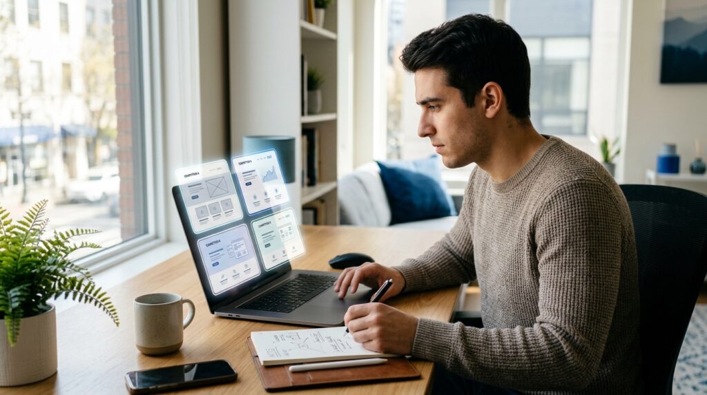 Entrepreneur researching competitors after discovering someone already built the business idea