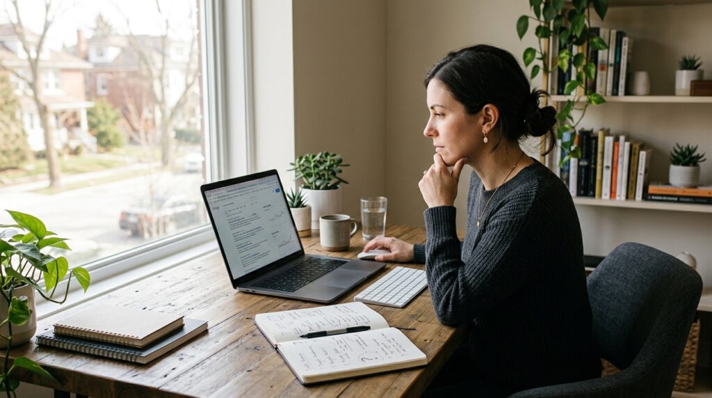 Entrepreneur researching demand and competition to validate a business idea without customers