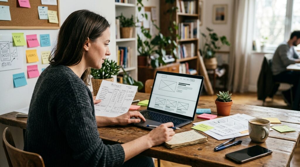 Entrepreneur running a cheap business idea test before investing in a full build