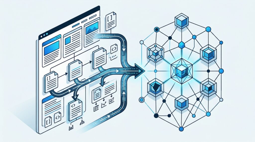 Illustration of structured website content being understood by an AI search system