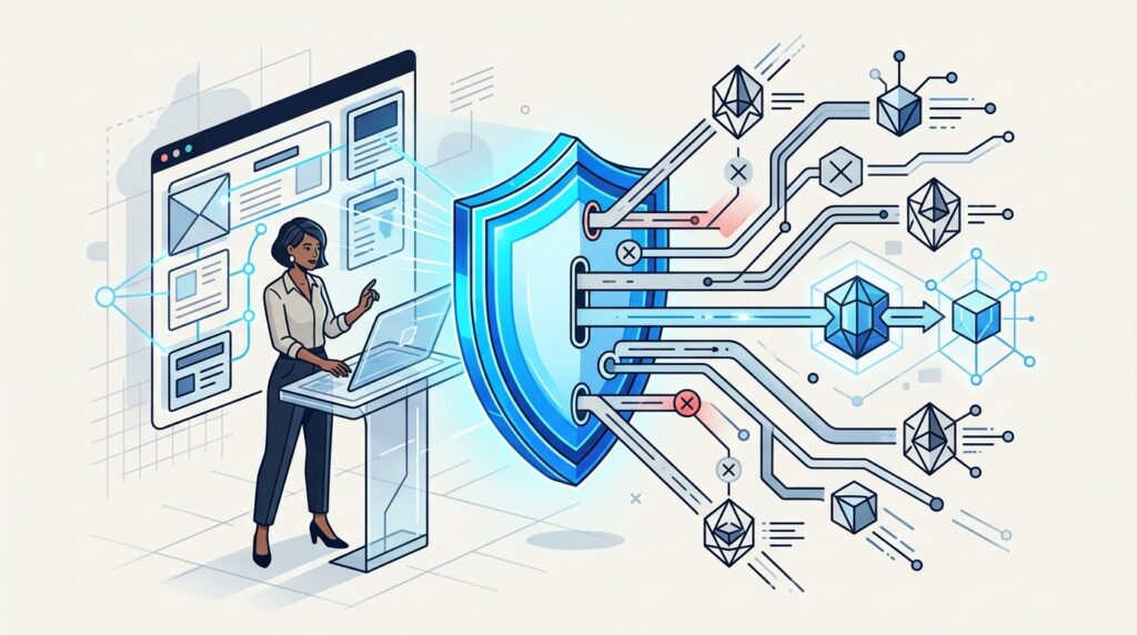 Illustration of a website controlling which AI crawlers are allowed or blocked